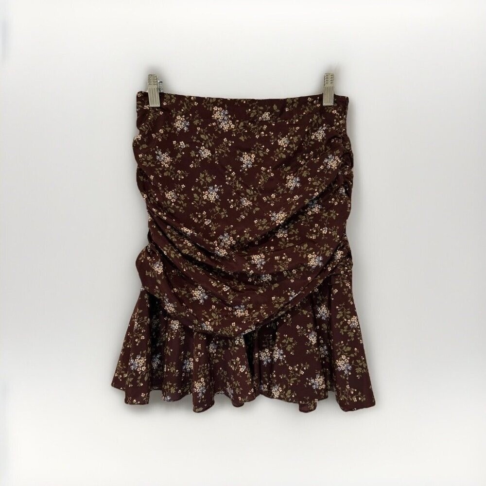 Veronica Beard Taras Skirt Women‎ 2 Merlot Multi Floral Ruched Ruffle Mini